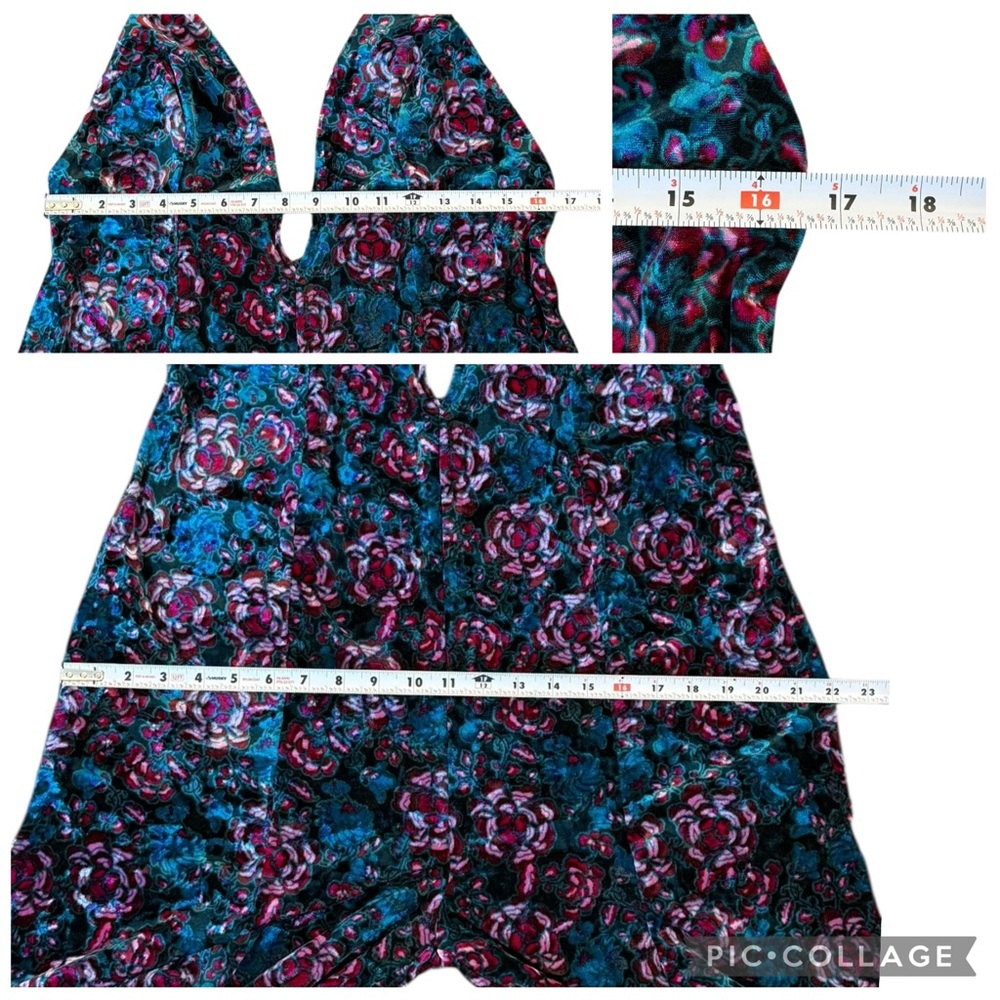 Free People Volcano Super Wide Leg Velvet Floral Jumpsuit Green Pink Size Large - Picture 13 of 15